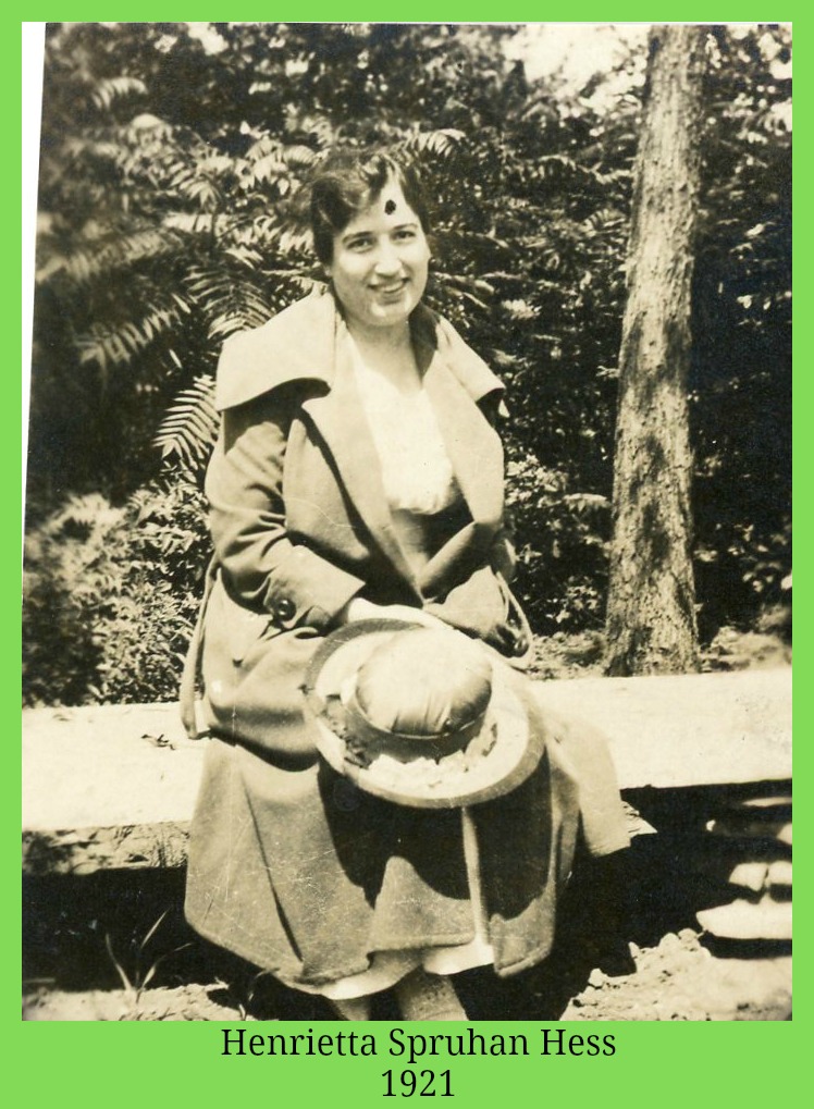Henrietta Spruhan Hess holding hat in her lap 1921