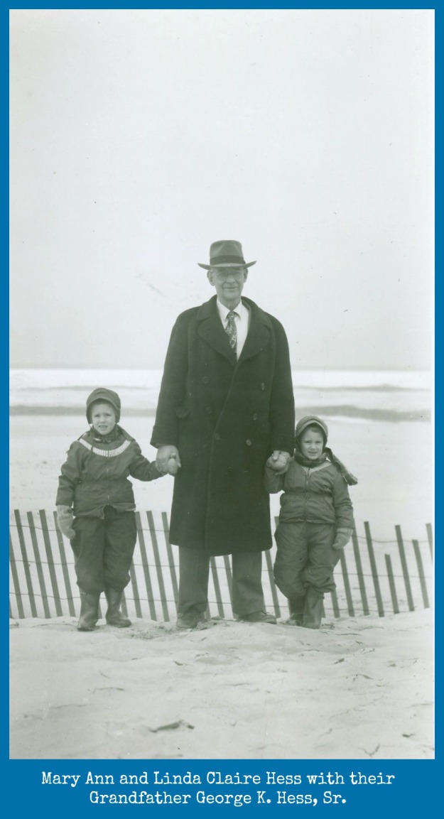 Mary Ann and Linda with Grandfather George K. Hess at Lake Michigan